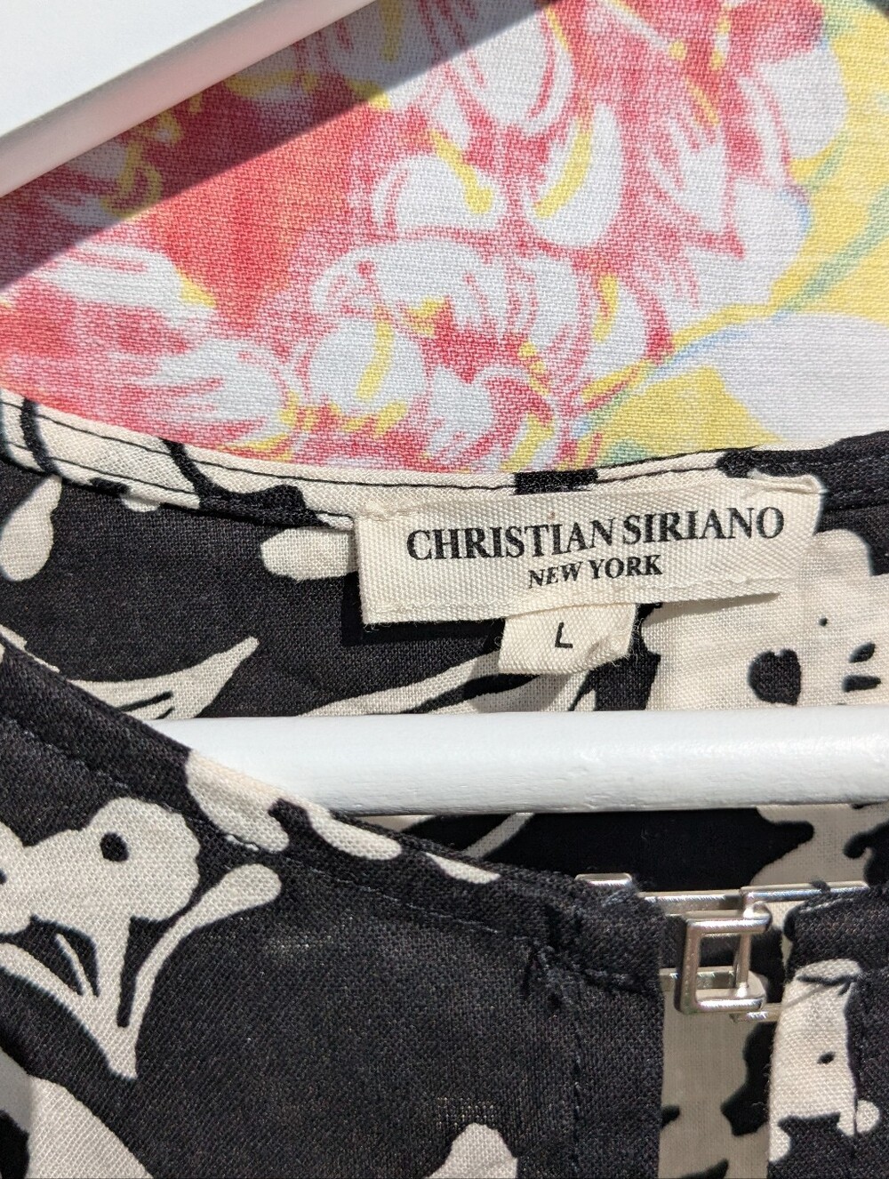 Christian Siriano Large Linen/Rayon Cropped Floral Black and White Top - Picture 4 of 8